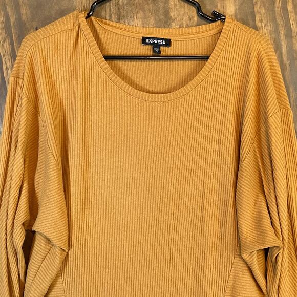 Express Womens Sweater Yellow Dolman Long Sleeve Ribbed Tunic Stretch Medium - Picture 2 of 12